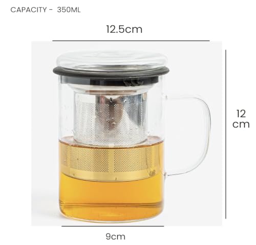 Image of Sipologie Inspire Tea Infuser Mug | Ideal for Brewing Loose-Leaf Tea | Premium Clear Crystal Glass Mug with Fine Mesh Stainless Steel Infuser and Dual-Purpose Glass Lid, 350ml