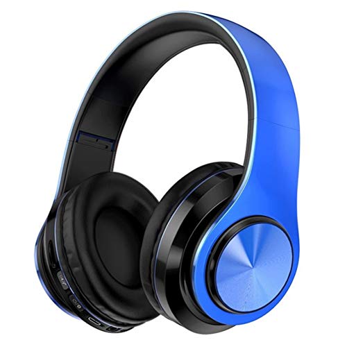 Wsaman Wireless Over Ear Bluetooth Headphones, Bluetooth Headsets Wireless Stereo Earphones with Mic and Volume Control Noise Cancellation for Airpods/Android/Gaming/PC Earbuds,Blue Black