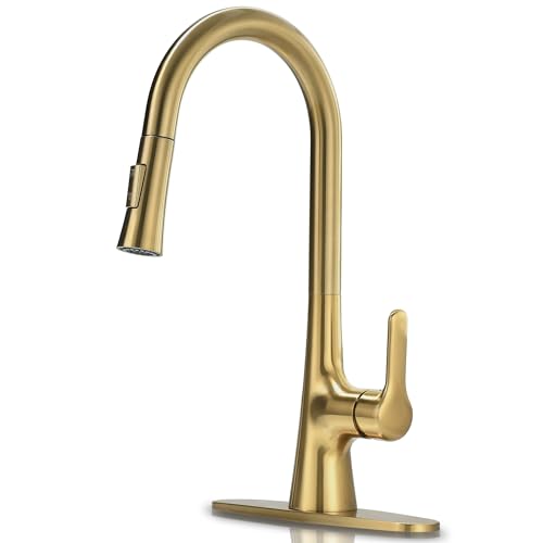 FROPO Brushed Gold Kitchen Faucet, Single Handle Gold Kitchen Sink