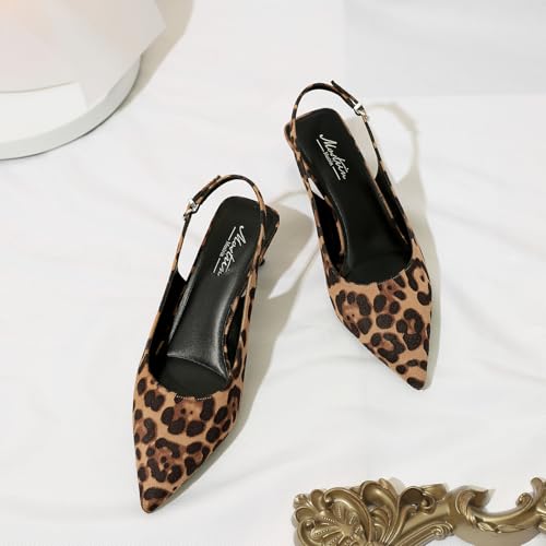 Image of Mostrin Kitten Heels for Women Pointed Toe Pumps Patent Leather Low Heel Slingback Heels with Buckle Dress Shoes for Dating Party Working