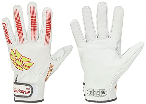 HexArmor Chrome Series 4033: High-Visibility Cut Level A8 Work Gloves with Synthetic Leather Palm and Touchscreen Capability | Large