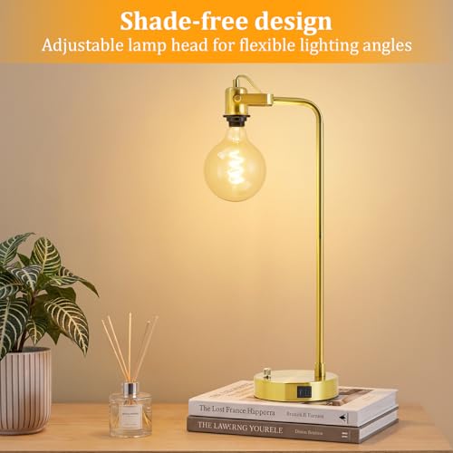 Gold Table Lamp Set of 2, USB A+C, 180° Adjustable Bedside Lamps, Dimmable by Luvkczc - Used condition - Image 4
