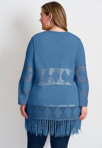 Women's Plus Size Pointelle Fringe Cardigan2