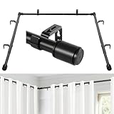 Anndason 1 Inch Bay Window Curtain Rods Corner Curtain Rods Set 30-76 Inch Center Rod for Windows 16-40 Inch Side Rods,Curtain Rods Set (Black)