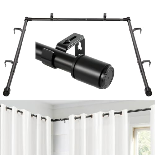 Anndason 1 Inch Bay Window Curtain Rods Corner Curtain Rods Set 30-76 Inch Center Rod for Windows 16-40 Inch Side Rods,Curtain Rods Set (Black) by Anndason - Used condition - US$27.65
