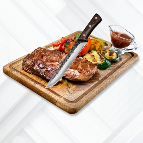 Faca Artesanal Damasco Lamina em Aço Inox com Cabo de Madeira Premium e Bainha (02)