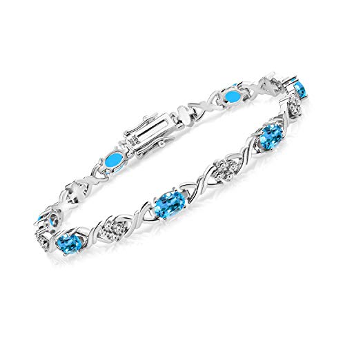 Gem Stone King 2-4 Ct Infinity Link Gemstone Bracelet-Swiss Blue Topaz