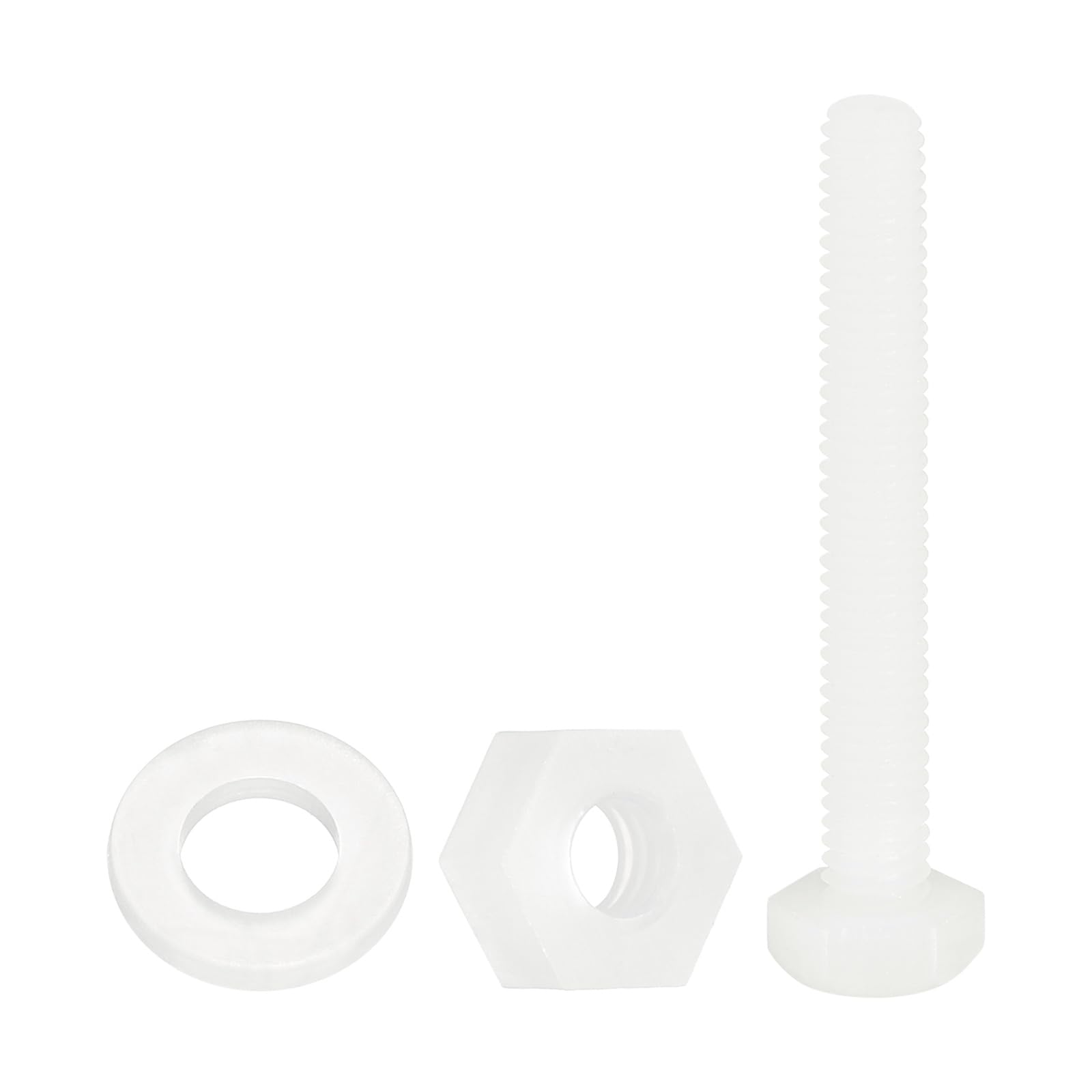 sourcing map 300 Pcs/100 Sets Nylon Hex Bolts, M4 x 30mm Plastic Full Threaded Hex Head Screws Bolts and Nuts with Flat Washers for Machinery Electronics Industrial Accessories, White