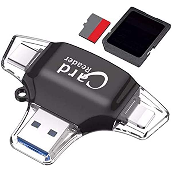 4 in 1 OTG Card Reader with Four Ports, Lightening, Type C, Micro USB, USB Card Reader Like I Flash, Idisk for i Phone, Ipad, Micro USB, SDHC Lightening Flash Drive (Black)-image-48