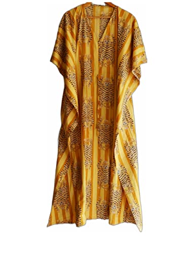Soft 100% Cotton Handmade Kaftan Dress Beach Cover up Women Night Dress, Indian Hand Block Print Sleepwear Maxi Dress Kimono Robe Multi