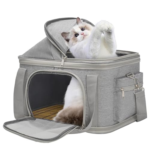 2-in-1 Stylish Dog Purse Carrier Soft-Sided Carriers Travel Tote Bag for Small Dogs Cats, Fashion Foldable Pet Bag for Puppies Small Animals with Pockets (Grey, 16.2" x 11.4" x 13")