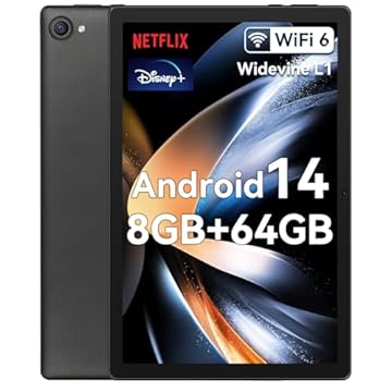 Whitedeer Tablet 10 pollici Android 14 Octa-Core, Face ID, OTG, 8GB+64GB+1TB Espansione, 1280 * 800 IPS, Split-Screen, WiFi 6, BT5.3, Doppia Fotocamera 5MP+8MP, 5000mAh, Widevine L1 (Nero)