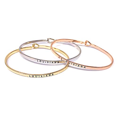 Me Plus Insporational 11 State Engraved Thin Bangle Hook Bracelet Gold, Silver, Rose Gold (Louisiana - Rose Gold) #TOP2