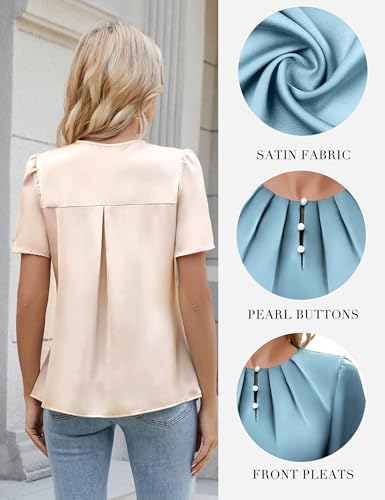 Blooming Jelly Womens Business Casual Tops Dressy Silk Satin Summer Blouses 2025 Dress Short Sleeve Shirts Work Outfits2