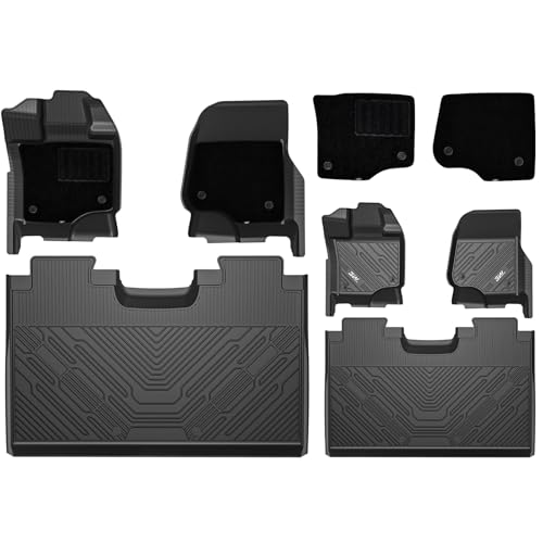 Image of 3W Floor Mats & Front Carpet Fit for 2015-2025 2026 Ford F150 /F-150 Lighting SuperCrew Cab (w /o Fold Flat Storage), TPE All Weather Accessories Custom Fit Full Set Pick-up Truck Car Liners