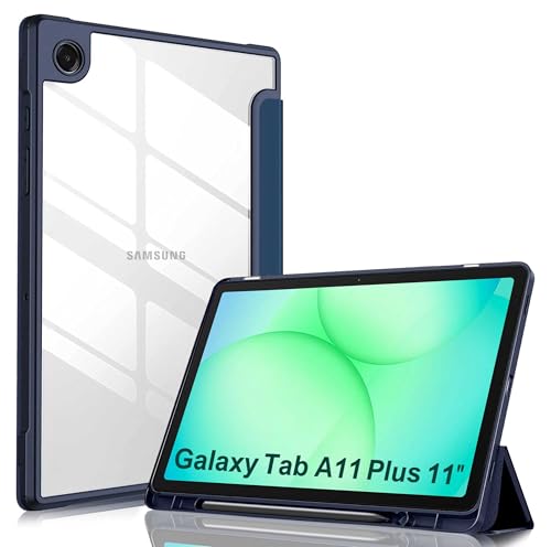 Image of ProElite Cover for Samsung Galaxy Tab A11 Plus 11 inch 2025, Smart Flip Case Cover for Samsung Galaxy Tab A11+ 11 inch 2025 with Pen Holder, Dark Blue [Transparent Back]