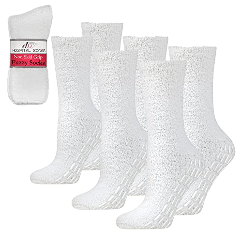 Debra Weitzner Non-Slip Hospital Socks Slipper Socks Fluffy Socks For Women Men 3 Pairs White #TOP21