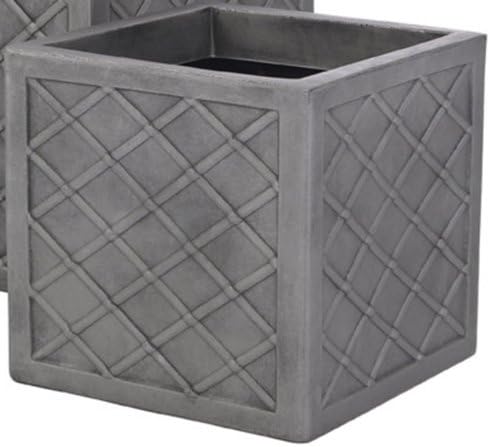 Sankey Lazio 32CM Square Plastic Planter Plant Pot Lattice Slate Grey Colour