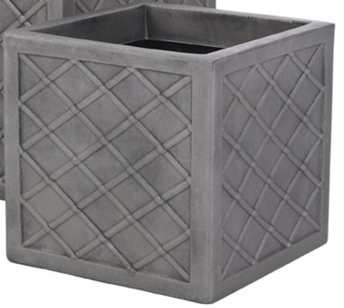 Sankey Lazio 32CM Square Plastic Planter Plant Pot Lattice Slate Grey Colour