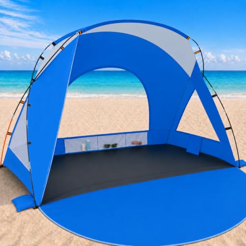 Etto Tienda de campaña de playa para 6-8 personas, refugio solar portátil impermeable con protección UV UPF 50+, toldo de playa de fácil instalación para aventuras familiares al aire libre, campamento