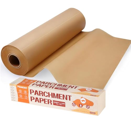 Rollo de papel de horno cortado de 150 unidades, 38 cm x 45 m, precortado, lámina permanente sin blanquear para bandeja de horno, papel de pergamino antiadherente para hornear, cocinar, asar, freír al