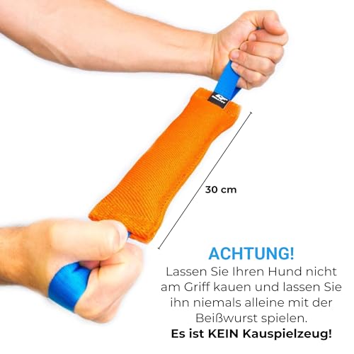 Bull Fit Beisswurst für Hunde, 30 cm, mit Zwei Schlaufen - Sehr Robustes Hundespielzeug zum Training, Tauziehen und Zerrspiele mit Hund - Aus hochwertigem Baumwolle-Nylon handgefertigt (Schwarz)