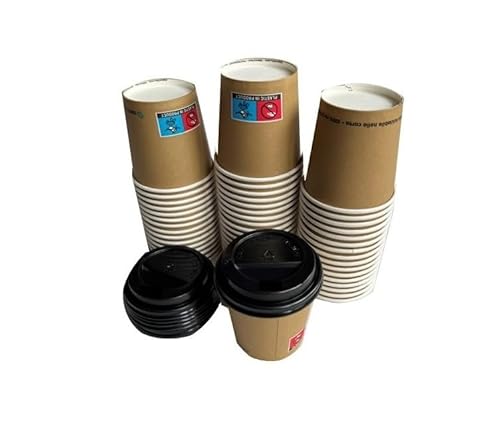 Nicoletti 100/500 / 1000 Bicchieri di Carta avana Bicchiere in cartoncino Monouso ideale per caffè espresso 100 ml / 4 oz altezza 6 cm diametro 62 mm con coperchio (PS) (100)