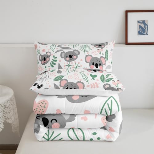 Image of Feelyou Koala Comforter Set - King Size, Cute Koala Cartoon Duvet Set for Kids & Toddlers, Lightweight Botanical Plant Quilt Set