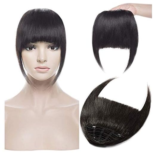 18cm Flequillo Postizo de Pelo Natural Grueso con Templos Cabello Humano Clip in Bangs Una pieza- 25g, 1B Negro Natural