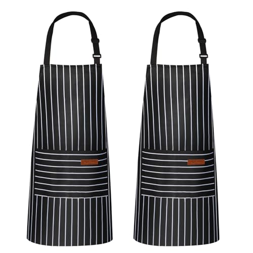 Image of VALOME 2 Pack Kitchen Aprons, Apron for Cooking with 2 Pockets, Unisex Adjustable Neck Strap Chef Aprons for Men Women