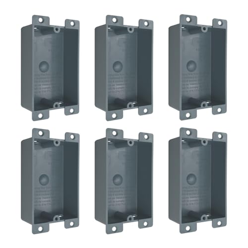 1-Gang PVC Old Work Standard Switch/Outlet Wall Electrical Box Grey Outlet Plastic Junction Box,8 Cubic Inches with ETL Listed and Fire Rated for 2 Hours(6 Pack)