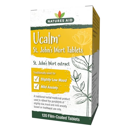Natures Aid Ucalm St Johns Wort - Traditional Herbal Remedy for Low Mood & Mild Anxiety Relief - Supports Emotional Balance & Mental Clarity - Vegan Non-GMO Gluten-Free - 120 Tablets