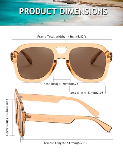 Image of FEISEDY Vintage Aviator Sunglasses Double Bridge Women Men Large Square Thick Frame Trendy Eyewear UV400 B2846