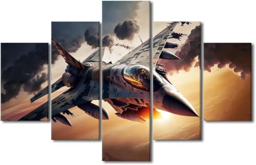Tableau sur toile de qualité supérieure 5 pièces avion encadré