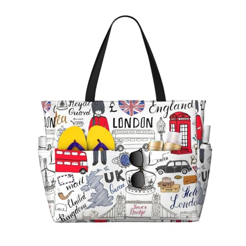 Sac fourre-tout I Love London grand sac cabas femme noir pour cours et fac