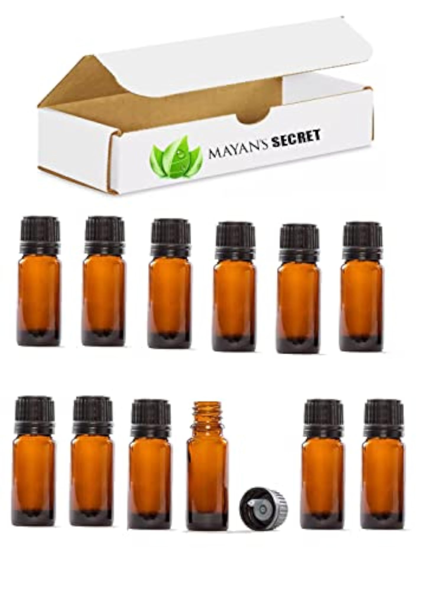 Glass Bottles for Essential Oils - 12 Pack 10 ml Amber Bottles