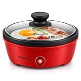 Elite Gourmet EGL-6101 Personal Stir Fry Griddle Pan, Rapid Heat Up, 650 Watts Non-stick Electric Skillet with Tempered Glass Lid, Red