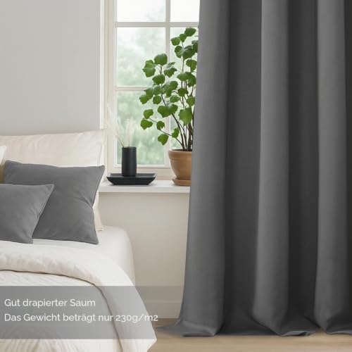 MRTREES Vorhang Blickdicht Gardinen Thermovorhang mit Ösen Verdunklungsvorhang Ösenschal Vorhänge Modern 240×140cm(H×B) Dunkelgrau 2er Set… – Ansicht 5