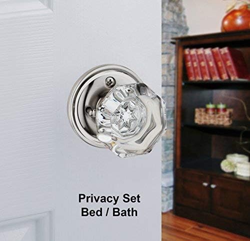Dynasty Hardware Classic Rosette, Crystal Style Door Knob, Privacy - Bed/Bath Function, Satin Nickel