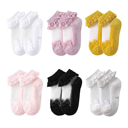 FedMois Pack de 6 Calcetines de encaje con volantes para Bebé Niña, Set A, 5-7 Años