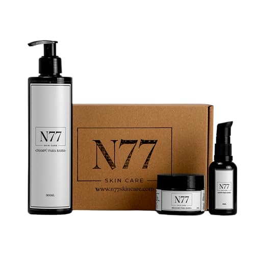 N77 - Kit Barba Hombre de Aceite + Bálsamo + Champu | Productos Para la Barba Hombre | Productos Naturales para Mantener tu Barba Saludable, Suave y Cuidada | Kit Cuidado Barba Hombre Essential