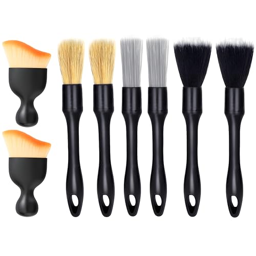 8 PCS Car Detailing Brush Set Car Interior and Exterior Soft Bristle Cleaning Brushes 4 Different Detailing Brushes for Auto Detailing Dashboard Vents Wheels and Tires
