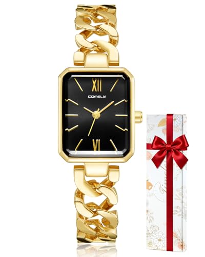 CIVO Damen Uhr Edelstahl Damenuhr: Rechteckig Gold Armbanduhr - Wasserdicht Analog Uhren für Frauen