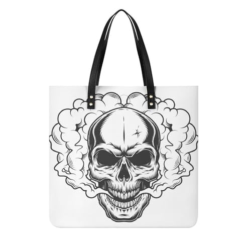Sac bandoulière squelette fumant en toile - Grand cabas imprimé femme 39x39cm