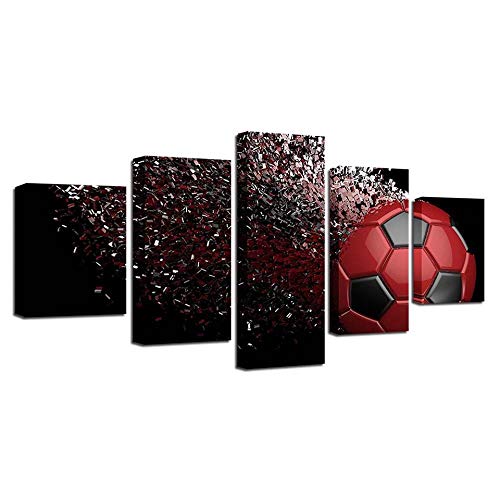 Tableau football rouge en impression sur toile intissée 5 pièces décoration murale moderne