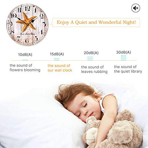 Toudorp 8 Inch Wall Clock Wooden Quartz Arabic Numerals Decor Wall Clock Easy To Read Battery Operated Round Silent Non-Ticking Wall Clocks Vintage Starfish Style Pattern Home Wall Clocks #TOP1