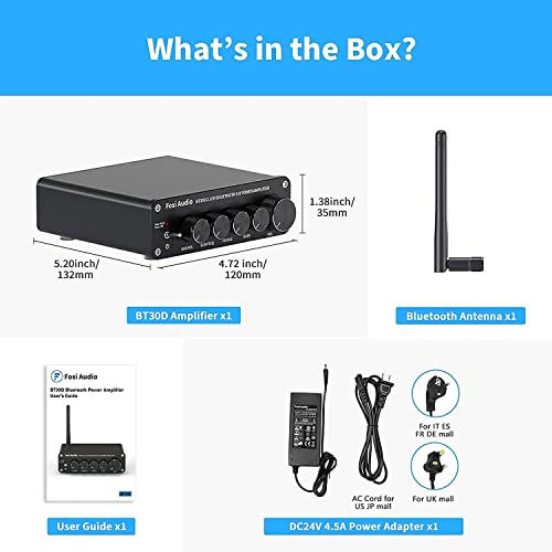 Fosi Audio Bt30D Bluetooth 5.0 Stereo Audio Receiver Amplifier 2.1 Channel Mini Hi-Fi Class D Integrated Amp 50 Watt X2+100 Watt For Home Outdoor Passive Speakers/Subwoofer Powered Subwoofer #TOP5