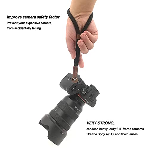 Comfortable Cotton Camera Hand Wrist Strap Compatible For Sony A7 A9 A6000 A6300 A6500 Fujifilm X-T30 X-T20 X-T3 X-T2 X70 Ilce M10 Mirrorless Cameras Safety Tether (Black) #TOP4