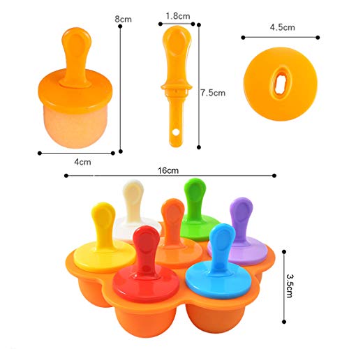 Eisformen Silikon,Eisformen Kinder,7 Mulden Eisform Popsicle mit Kunststoffstäbchen,Eis am Stiel Formen,Kleine Eisbehälter,Eis Formen für Stieleis,Stieleisformer BPA Frei(Orange) 2