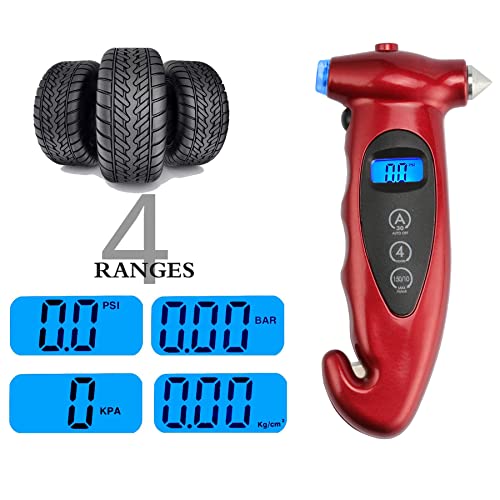 image for JUSTTOP Digital Tire Pressure Gauge, with Safety Hammer Multi-Function